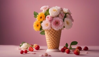 ice cream and flowersWhimsical Floral Arrangement in Ice Cream Cone
