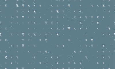 Seamless background pattern of evenly spaced white scorpio symbols of different sizes and opacity. Vector illustration on blue grey background with stars