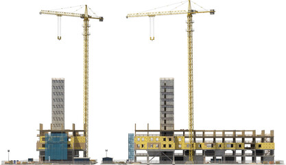 construction site building with crane front and side arch viz isolated 3d render