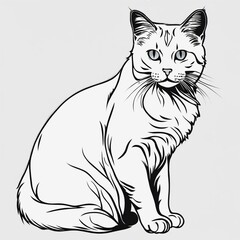 Illustration of an adorable white cat on a white background