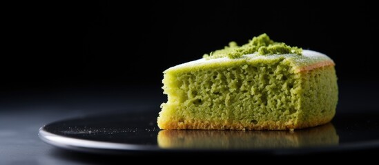 The intricate pattern of a matcha flavored dessert captured up close