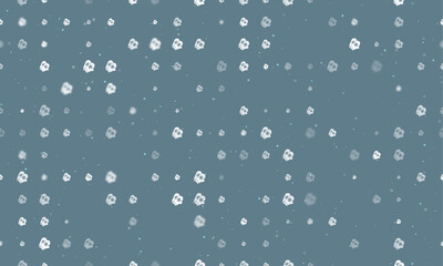 Seamless background pattern of evenly spaced white mittens symbols of different sizes and opacity. Vector illustration on blue grey background with stars