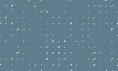Seamless background pattern of evenly spaced white fireworks symbols of different sizes and opacity. Vector illustration on blue grey background with stars