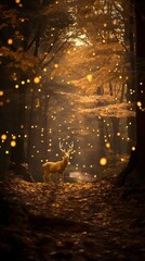 A Photograph capturing a mesmerizing array of woodland creatures at dusk, illuminated in golden hues, evoking a sense of enchantment and mystery.