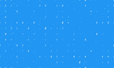 Seamless background pattern of evenly spaced white cent symbols of different sizes and opacity. Vector illustration on blue background with stars