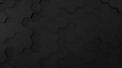 3d abstract black background.  Abstract dark hexagon mosaic wall. 3d rendering