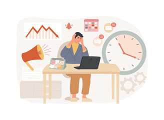 Work pressure isolated concept vector illustration. Stress management, work overload, chronic anxiety, physical health, emotional tension, deadline pressure, employee wellbeing vector concept.