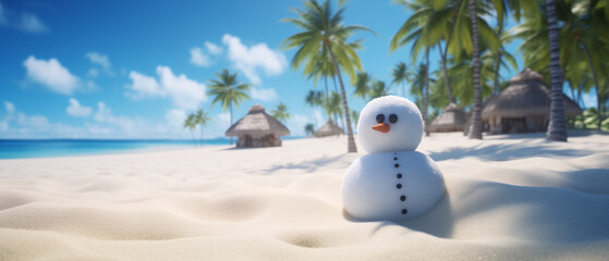 snowman in the tropic winter holiday concept - obrazy, fototapety, plakaty