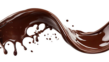 dark creamy chocolate wave, splashes, or shakes with drops, isolated on a transparent background. PNG, cutout, or clipping path.