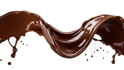 Keuken spatwand met foto a dark creamy chocolate wave, splashes, or shakes with drops, isolated on a transparent background. PNG, cutout, or clipping path. © Transparent png