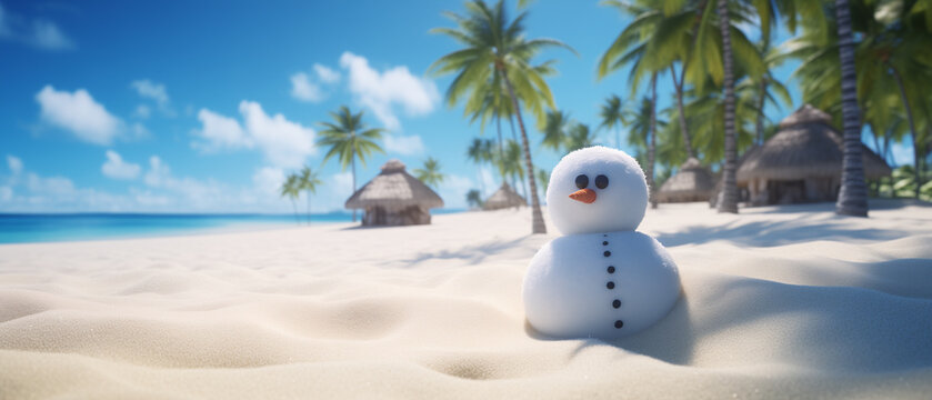 snowman in the tropic winter holiday concept