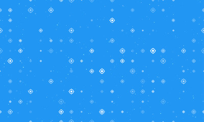 Seamless background pattern of evenly spaced white crosshair symbols of different sizes and opacity. Vector illustration on blue background with stars