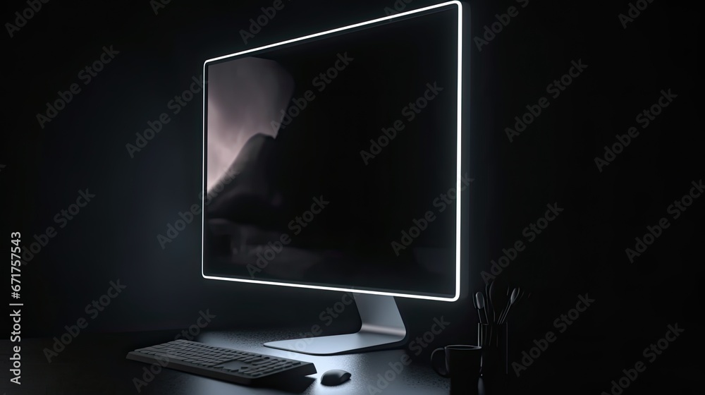 Fototapete computer monitor 3d model with a blank screen, realistic 3d computer monitor screen