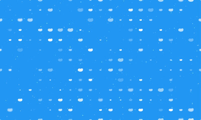 Seamless background pattern of evenly spaced white potatoes symbols of different sizes and opacity. Vector illustration on blue background with stars