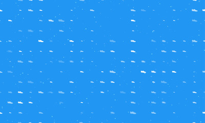 Seamless background pattern of evenly spaced white football boot symbols of different sizes and opacity. Vector illustration on blue background with stars
