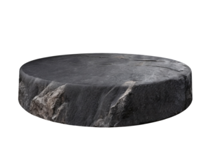 empty black rock round podium, modern pedestal and platform, stand stages, cylinders, round empty stages, and podium stairs, 3D template for product presentations and awards.