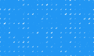 Seamless background pattern of evenly spaced white hare symbols of different sizes and opacity. Vector illustration on blue background with stars