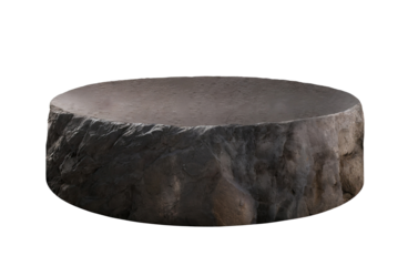 black rock round podium, modern pedestals and platforms, stand stages, cylinders, round empty stages, and podium stairs, 3D template for product presentations and awards.