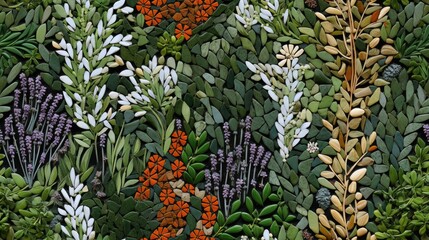 Obraz premium a close up of a bunch of plants with orange and white flowers in the middle of the leaves and flowers in the middle of the stems. generative ai