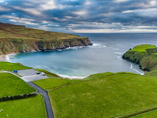 Aerial view of the beautiful coast at Malin Beg in County Donegal, Ireland