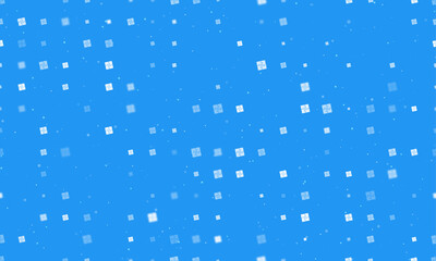 Seamless background pattern of evenly spaced white puzzle symbols of different sizes and opacity. Vector illustration on blue background with stars