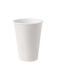 realistic blank mockup of white paper coffee cup, isolated on a transparent background. PNG, cutout, or clipping path.