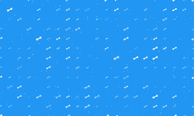 Seamless background pattern of evenly spaced white dog bone symbols of different sizes and opacity. Vector illustration on blue background with stars