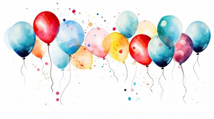 Birthday wish balloons and confetti with white background, Birthday celebration white background with balloons and confetti