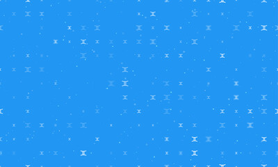 Seamless background pattern of evenly spaced white zodiac gemini symbols of different sizes and opacity. Vector illustration on blue background with stars