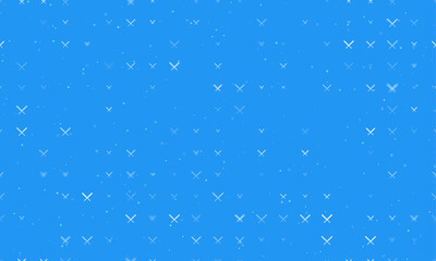 Seamless background pattern of evenly spaced white baseball bats symbols of different sizes and opacity. Vector illustration on blue background with stars