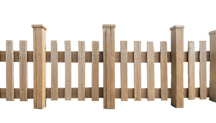 stylish wooden garden fences, pickets, barriers, or borders, isolated on a transparent background. PNG, cutout, or clipping path.