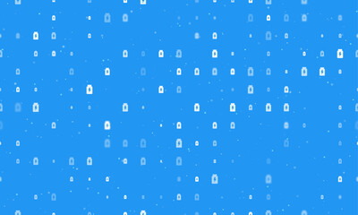 Seamless background pattern of evenly spaced white power jar symbols of different sizes and opacity. Vector illustration on blue background with stars