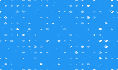 Seamless background pattern of evenly spaced white steak symbols of different sizes and opacity. Vector illustration on blue background with stars