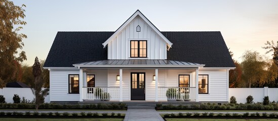 White contemporary farmhouse with curb appeal