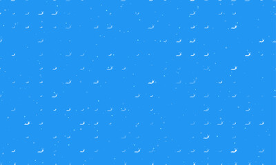 Seamless background pattern of evenly spaced white caterpillar symbols of different sizes and opacity. Vector illustration on blue background with stars