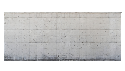 concrete cement wall, building barrier or border, isolated on a transparent background. PNG, cutout, or clipping path.