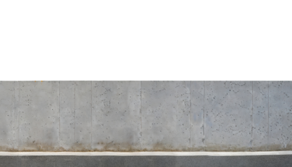 concrete cement wall, building barrier or border, isolated on a transparent background. PNG, cutout, or clipping path.
