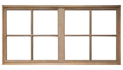 vintage wooden house window frame , isolated on a transparent background with a PNG cutout or clipping path.