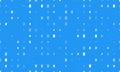 Seamless background pattern of evenly spaced white Three of diamonds playing cards of different sizes and opacity. Vector illustration on blue background with stars