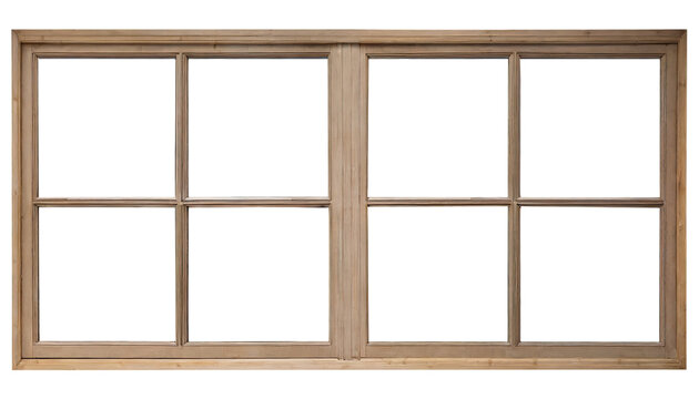 vintage wooden house window frame , isolated on a transparent background with a PNG cutout or clipping path.