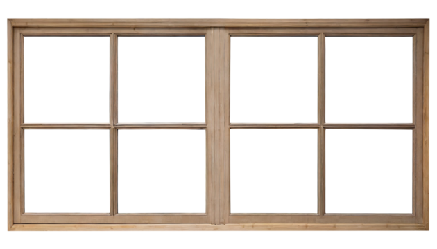 vintage wooden house window frame , isolated on a transparent background with a PNG cutout or clipping path.