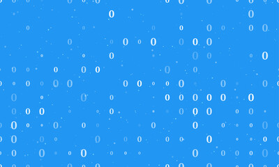 Seamless background pattern of evenly spaced white number zero symbols of different sizes and opacity. Vector illustration on blue background with stars