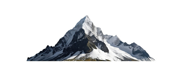 heavy mountain with snow isolated on a transparent background. PNG, cutout, or clipping path.
