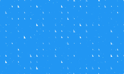Seamless background pattern of evenly spaced white right triangle symbols of different sizes and opacity. Vector illustration on blue background with stars