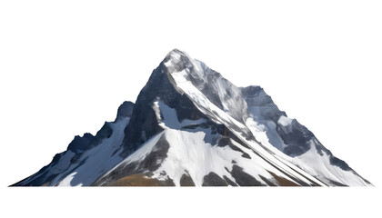 heavy rocky snow-capped mountain, isolated on a transparent background. PNG, cutout, or clipping path.