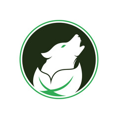 Leaf Wolf logo design. Nature wolf logo design icon vector.	