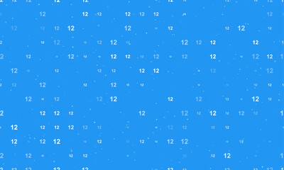 Seamless background pattern of evenly spaced white twelve numbers of different sizes and opacity. Vector illustration on blue background with stars