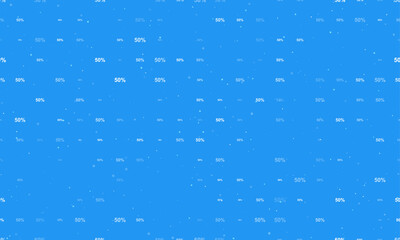 Seamless background pattern of evenly spaced white 50 percent symbols of different sizes and opacity. Vector illustration on blue background with stars