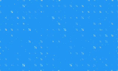Seamless background pattern of evenly spaced white half fraction symbols of different sizes and opacity. Vector illustration on blue background with stars