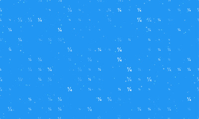 Seamless background pattern of evenly spaced white quarter fraction symbols of different sizes and opacity. Vector illustration on blue background with stars